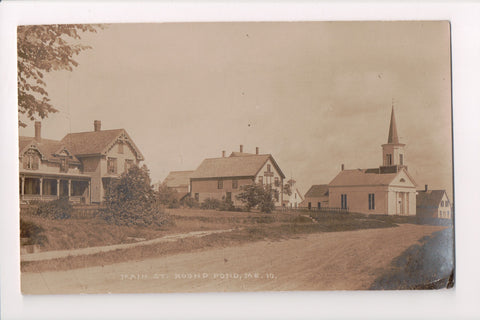 ME, ROUND POND - Main St, Church, school, house - @1926 RPPC - A06904