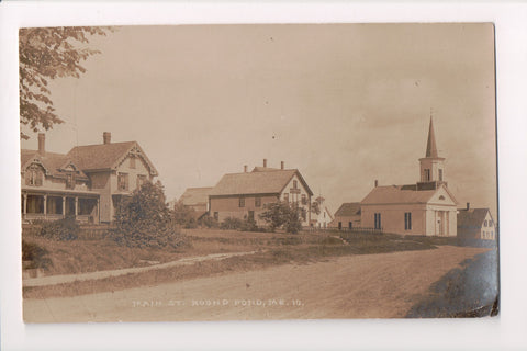 ME, Round Pond - Main St, Church, school, house - @1926 RPPC - A06904