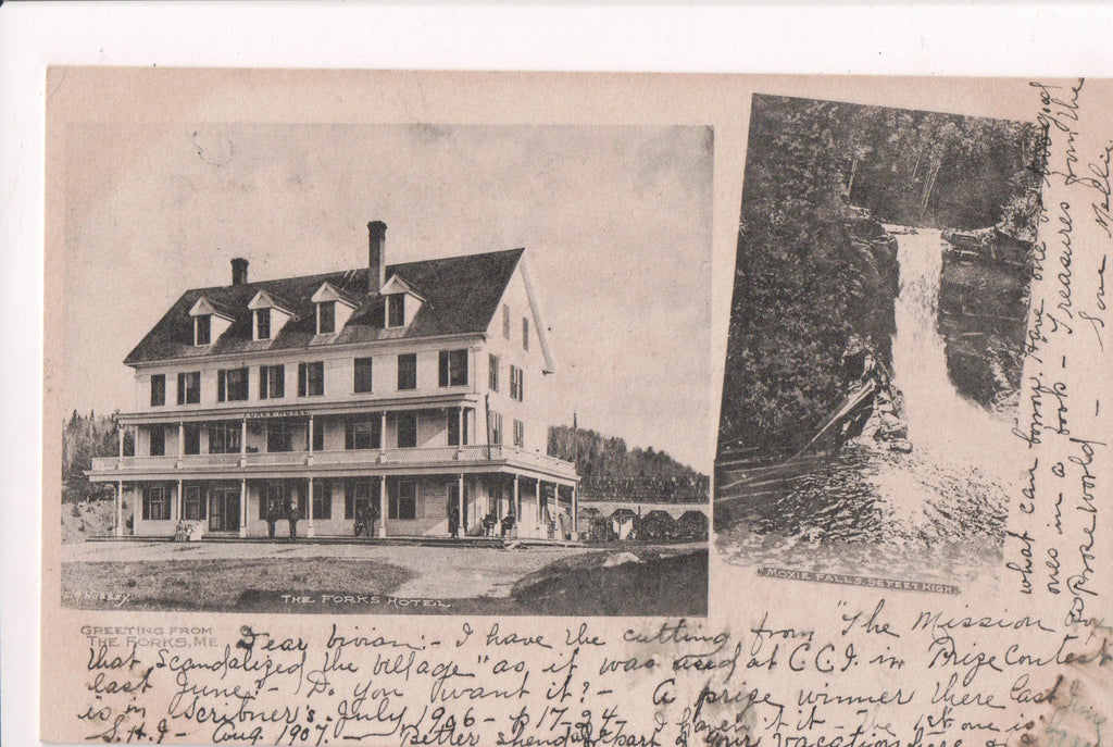 ME, The Forks - The Forks Hotel, Moxie Falls - @1909 postcard - E10068