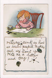 Greetings - Artist signed - McGill - Boy, ink bottle (SOLD, only email copy avail) w03077