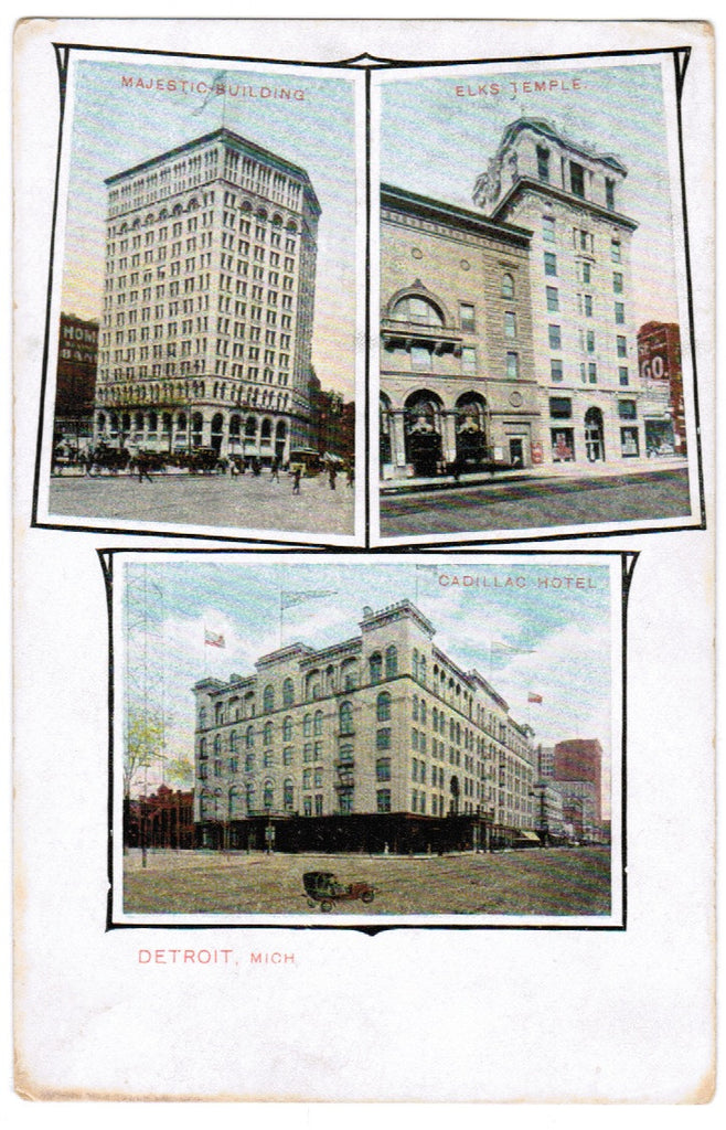 MI, DETROIT - Majestic, Elks Temple and Cadillac Hotel postcard - F03047