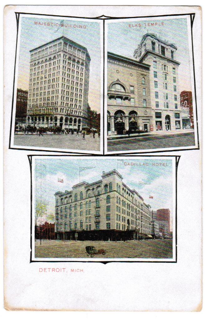 MI, Detroit - Majestic, Elks Temple and Cadillac Hotel postcard - F03047