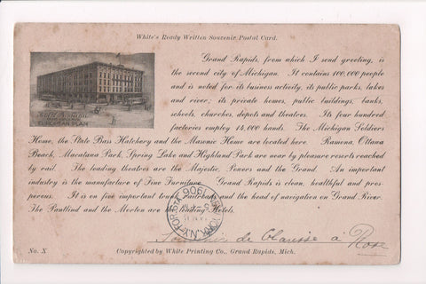 MI, GRAND RAPIDS - Hotel Pantlind, Whites Ready written Souvenir pc - NL0143