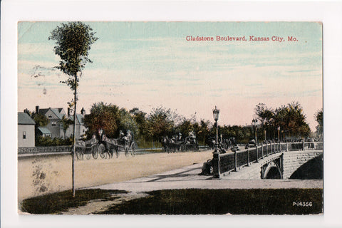 MO, Kansas City - Gladstone Boulevard, carts on bridge - A12498