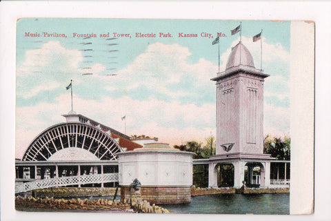 MO, Kansas City - Electric Park, Music Pavilion, Fountain, Tower @1910 - C17219