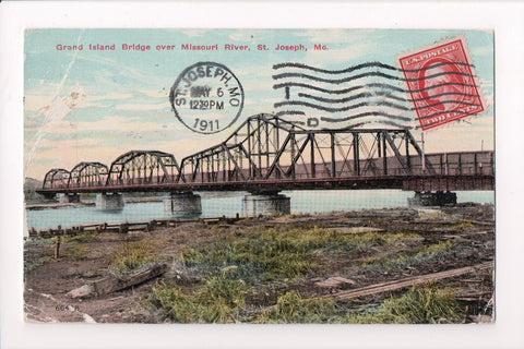 MO, St Joseph - Grand Island Bridge - @1911 postcard - A07356