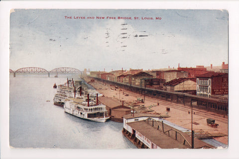 MO, St Louis - New Free Bridge, Levee - @1918 postcard - D07226