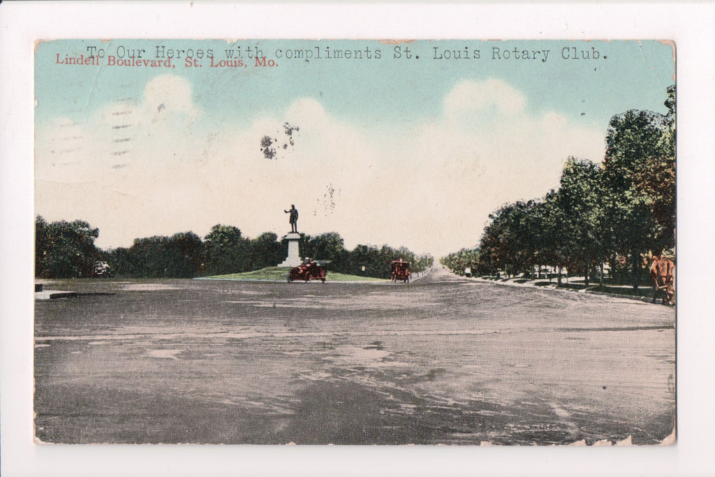MO, St Louis - Lindell Boulevard, monument - @1917 postcard - E05071