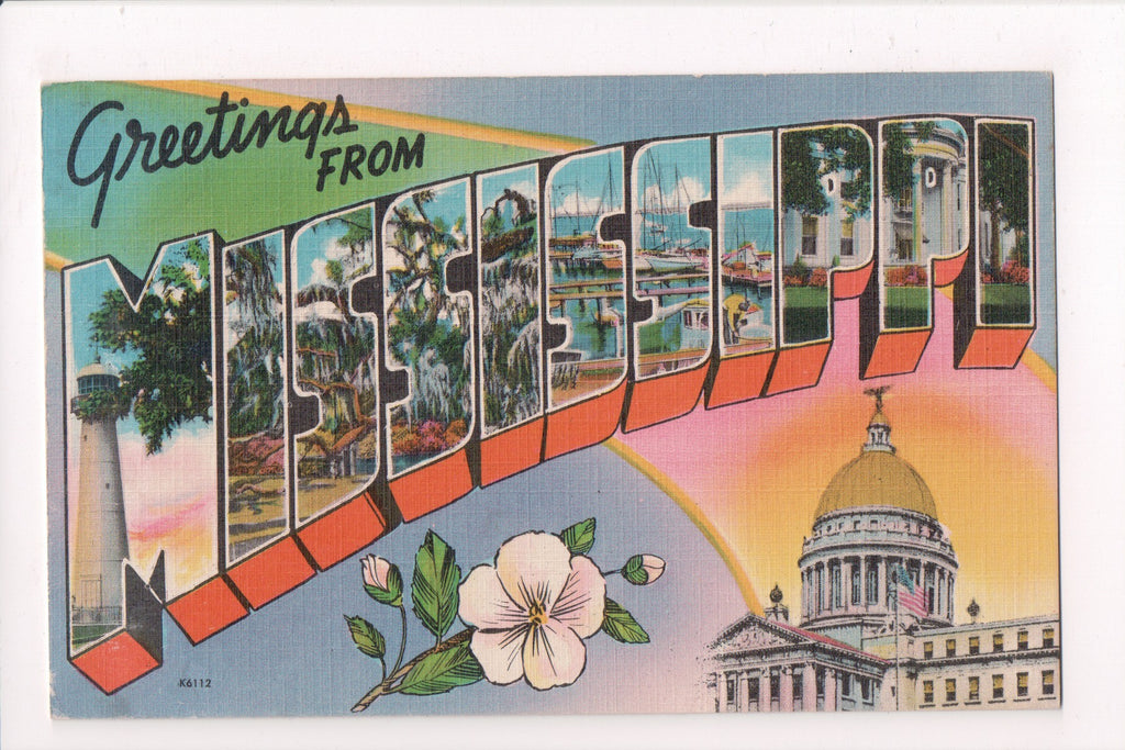 MS, MISSISSIPPI - Large Letter Greetings From linen postcard - MB0552