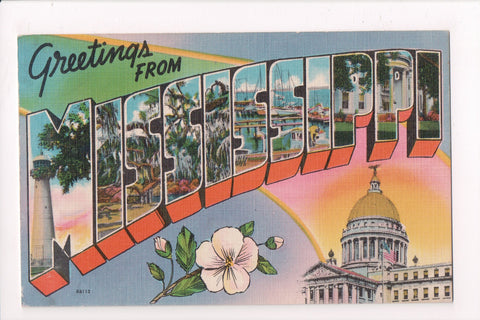 MS, MISSISSIPPI - Large Letter Greetings From linen postcard - MB0552