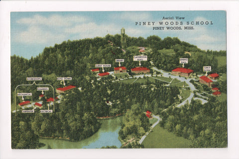 MS, Piney Woods - School Aerial view with building IDs, postcard - S01668