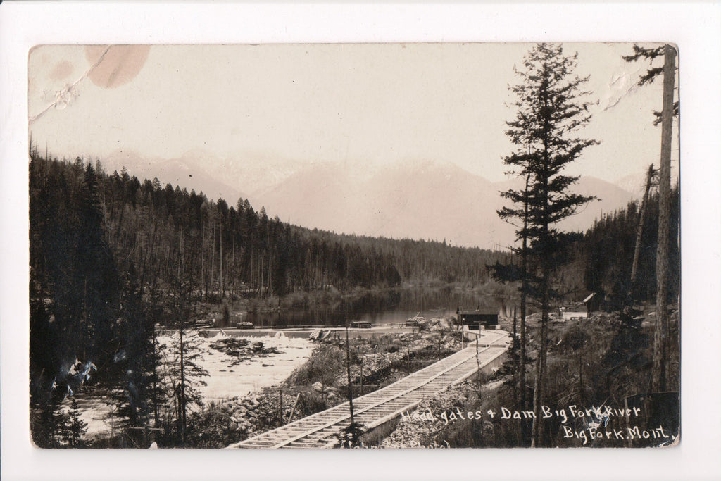 MT, BIG FORK - Head Gates and Dam - Johnston? RPPC - w02991