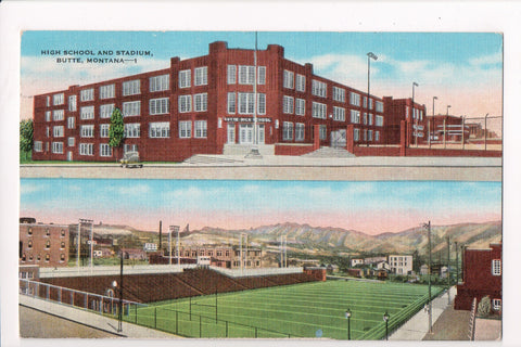 MT, Butte - High School and Stadium multi view postcard - J03108