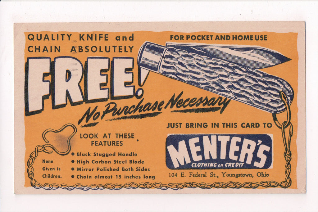 OH, Youngstown - MENTERS Advertisement POCKET KNIFE @1949 - W02347