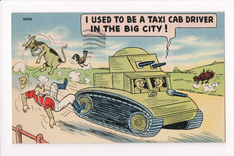MISC - Military Comic - TANK bowling over man and cow - JJ0685