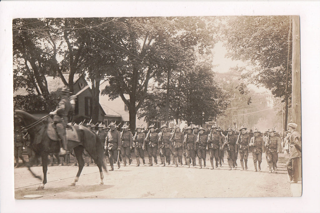 Military men in uniform with guns parade, WWI (original SOLD) BP003