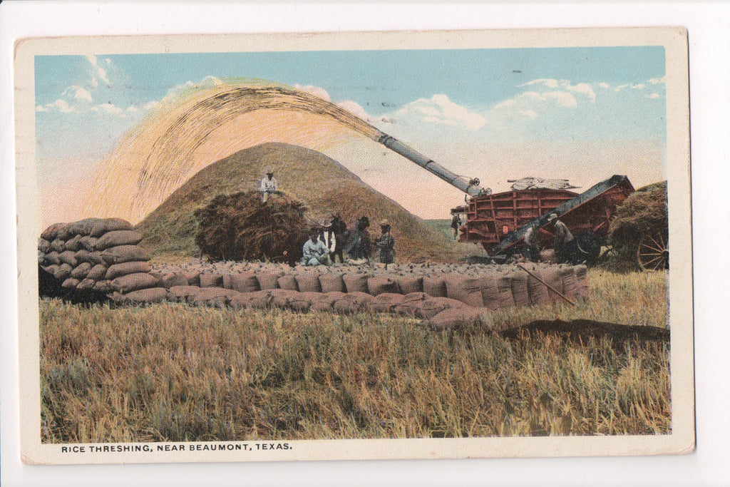 Black Americana - Colored men with Rice and Threshing machine - CP0399