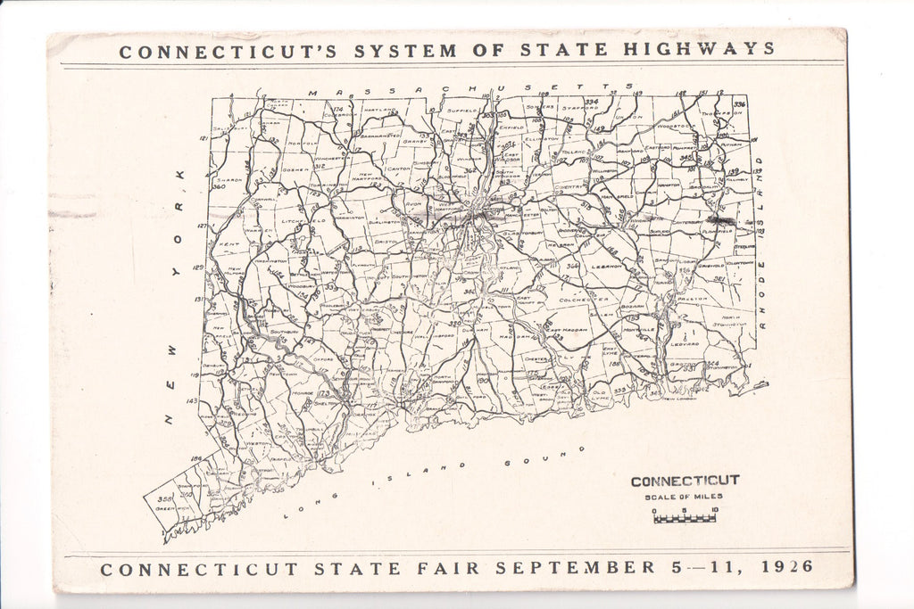CT - System of State Highways (Map) and 1926 State Fair postcard - C06084