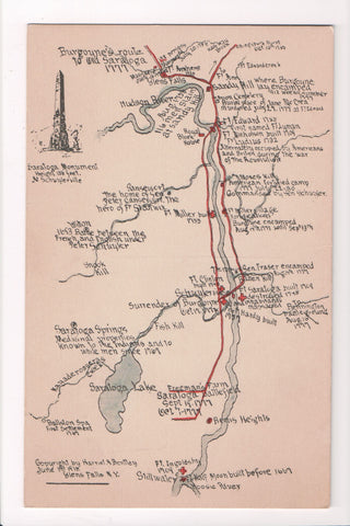 NY - Map of Burgoynes Route to Old Saratoga 1777, with info - D17223