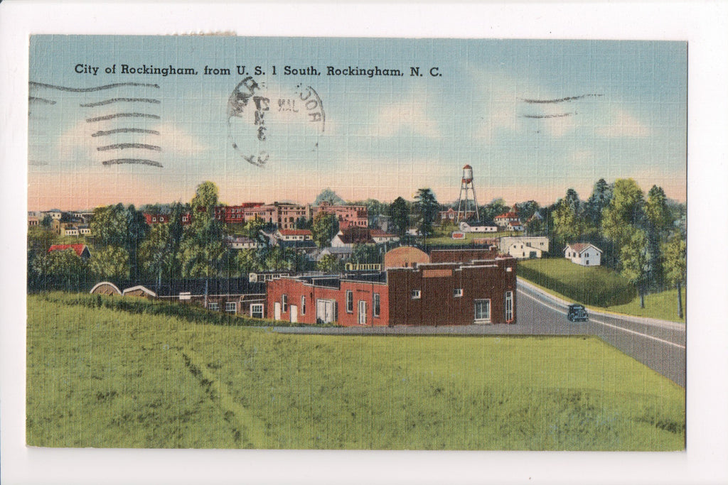 NC, Rockingham - BEV into city postcard - w02407