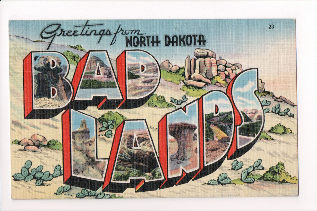 ND, Bad Lands - Greetings from, Large Letter postcard - C08591