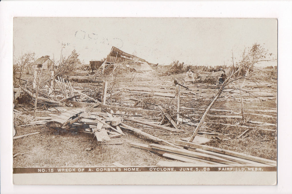 NE, FAIRFIELD - Cyclone aftermath of A Corbin residence in 1908 - RPPC - C17196