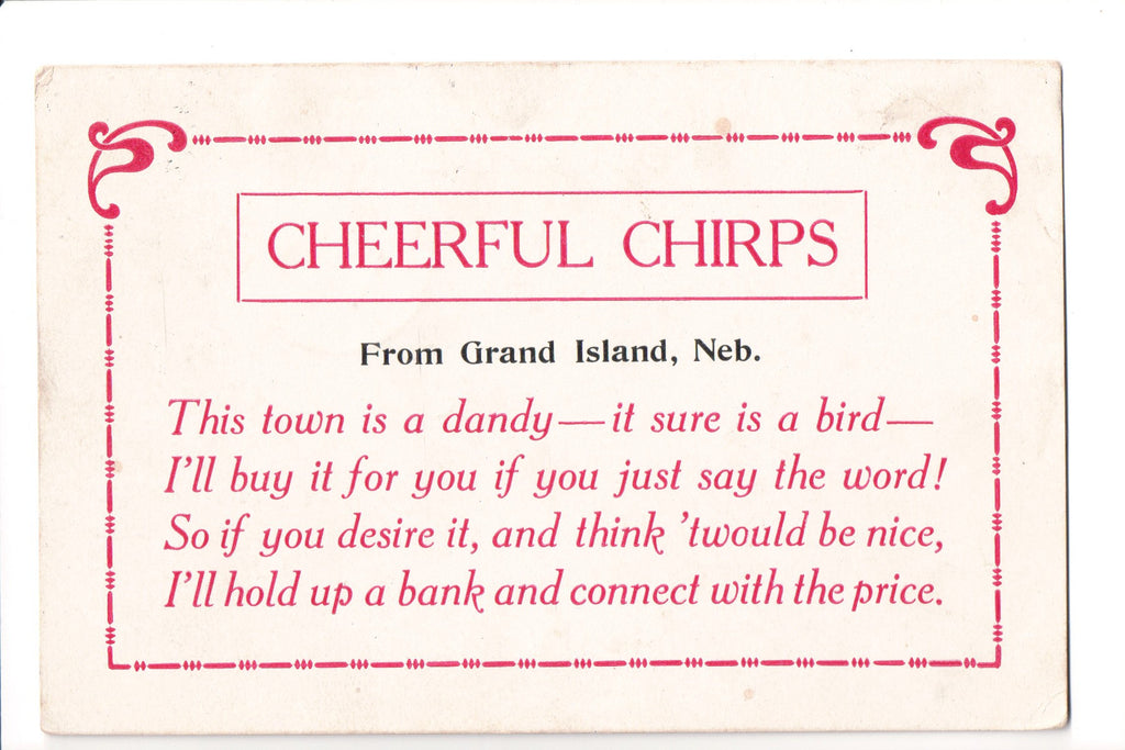 NE, Grand Island - Cheerful Chirps from, like a Greetings from card - G06044