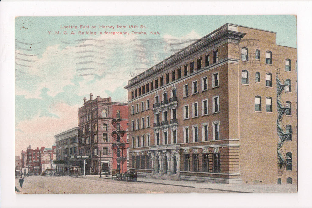 NE, Omaha - Harney looking East from 18th St, YMCA, Boyds Theatre - C17227