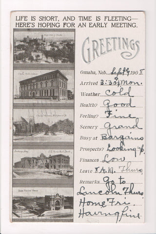 NE, Omaha - Multi View Greetings - @1908 postcard - NL0193