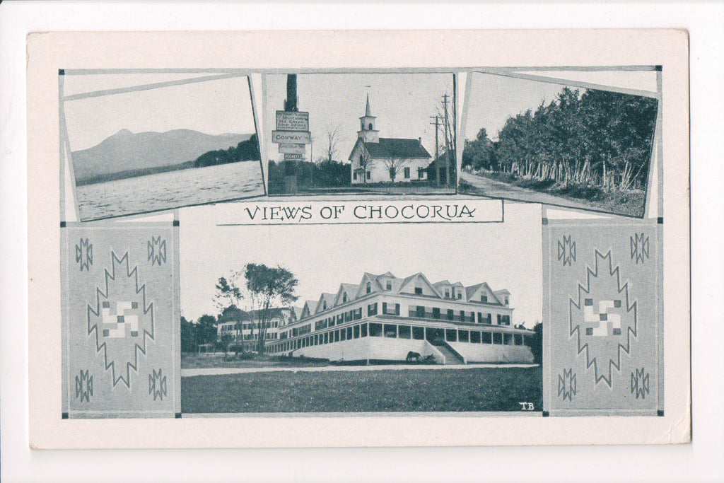 NH, Chocorua - multi view, indian blanket design postcard - w02633