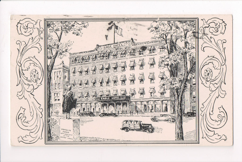 NH, Concord - Eagle Hotel, Franklin Pierce Monument - @1943 postcard - w03889