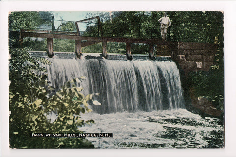 NH, Nashua - Vale Mills Falls, with man standing off to the right - C17439