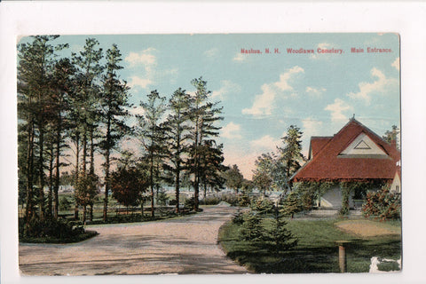 NH, Nashua - Woodlawn Cemetery, main entrance - w02886 - postcard **DAMAGED / AS