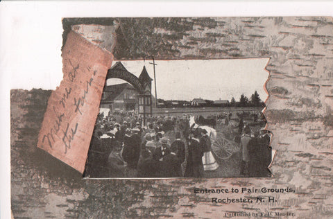 NH, Rochester - Fair Grounds entrance, Bark framed - z17081 - postcard **DAMAGED