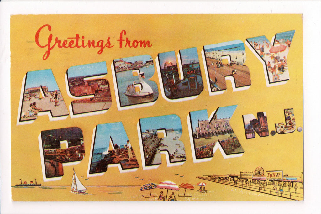 NJ, Asbury Park - Greetings from - 1954 postcard - NJ0007