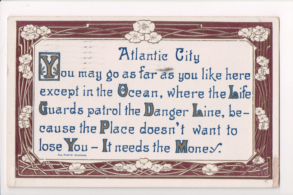 NJ, Atlantic City - Poem postcard - mailed 1911 - B05206