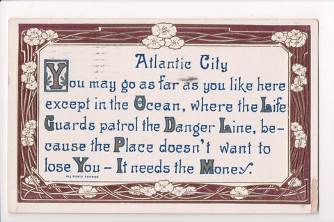 NJ, Atlantic City - Poem postcard - mailed 1911 - B05206