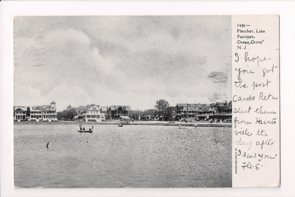 NJ, OCEAN GROVE- Fletcher, Lake Pastimes - mailed 1907 postcard - K03020