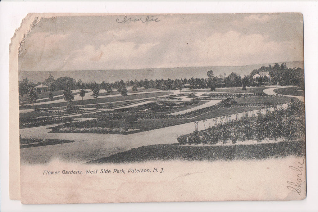 NJ, PATERSON - West Side Park, gardens - 500593 - postcard **DAMAGED / AS IS**