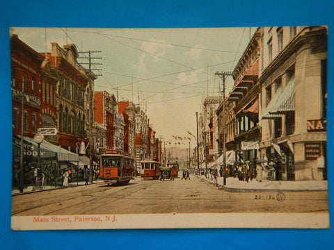 NJ, PATERSON - Main Street view with signs postcard - A07049
