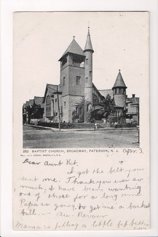 NJ, Paterson - Baptist Church, Broadway - @1906 postcard - w02712