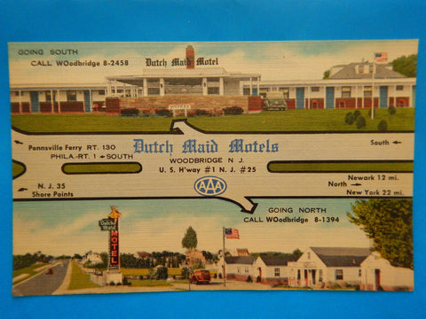 NJ, Woodbridge - Dutch Maid Motel linen postcard - A12310