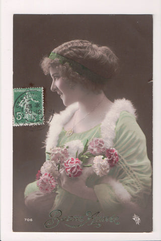 People - Female postcard - Pretty Woman - RPPC - Bonne Annee - NL0188