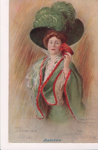 People - Female postcard - Pretty Woman - large feathers - DOMINO - NL0196