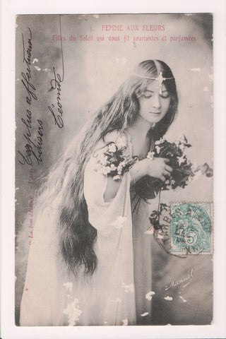 People - Female postcard - Pretty Woman - Femme aux Fleurs - LONG HAIR - NL0197