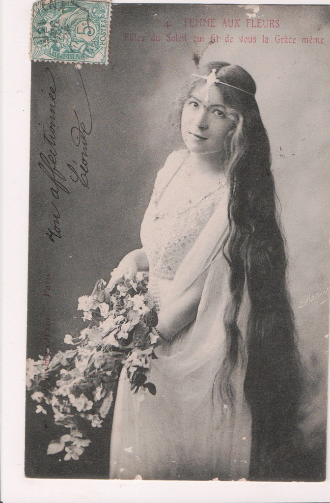 People - Female postcard - Pretty Woman - Femme aux Fleurs - LONG HAIR - NL0203
