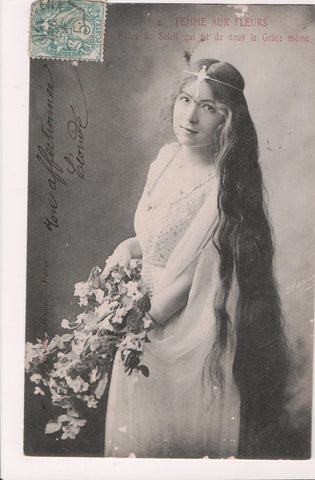People - Female postcard - Pretty Woman - Femme aux Fleurs - LONG HAIR - NL0203