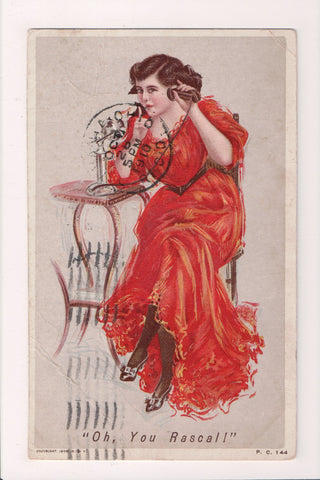 People - Female postcard - Pretty Woman - Oh you Rascall - on phone - NL0204