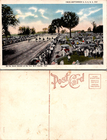 OH, Van Wert - 1917 county fair view of horse race, cars, people - NL0399