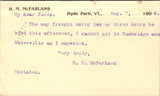 VT, HYDE PARK - H M McFarland - 1908 note about freight being late - Postal Card
